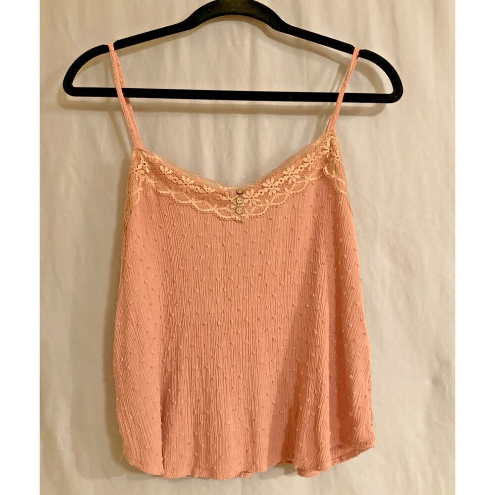Ambiance Women's M Blush Pink Lace Trim Camisole Textured V-Neck Basics